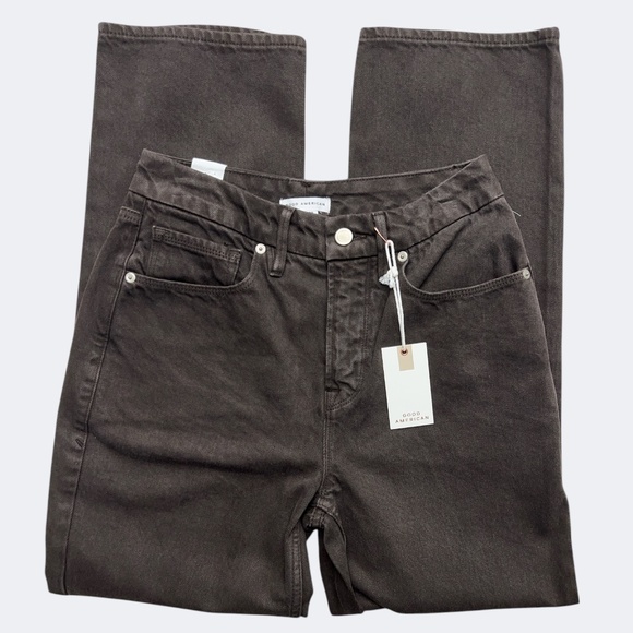 Good American Good 90s Duster Jeans Women 2 Brown High Rise Straight Denim NWT - Picture 2 of 9